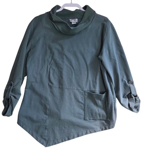 Wild Palms Woman's Green Cowl Neck Long Sleeve Sweatshirt, Front Pocket size M - Picture 1 of 6